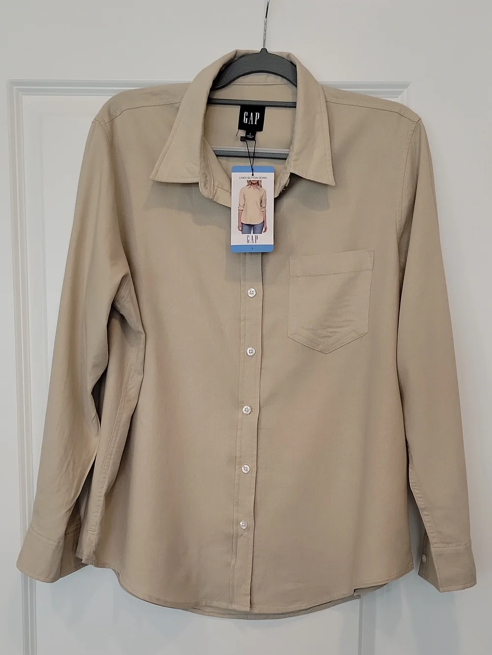 Gap Women's Linen Blend Button Down Khaki Shirt In Large NWT